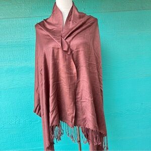100% CASHMERE PASHMINA BROWN FRINGE WRAP SCARF NWOT